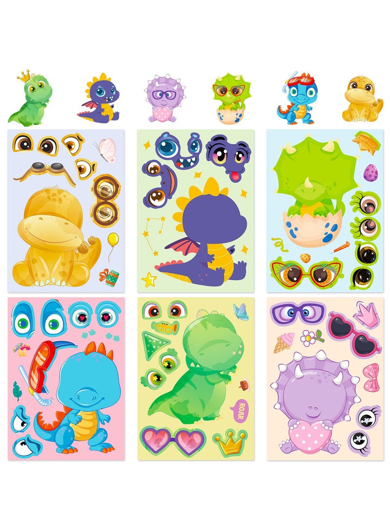 24Sheets Make Your Own Dinosaur Sticker Sheets, Dinosaur Party Favors Face Stickers for Kids Boys Crafts Activities Gift Bags Birthday Party Gifts for Kids Classroom - Image 2