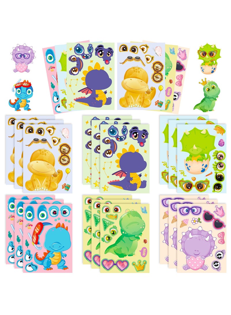 24Sheets Make Your Own Dinosaur Sticker Sheets, Dinosaur Party Favors Face Stickers for Kids Boys Crafts Activities Gift Bags Birthday Party Gifts for Kids Classroom - Image 1