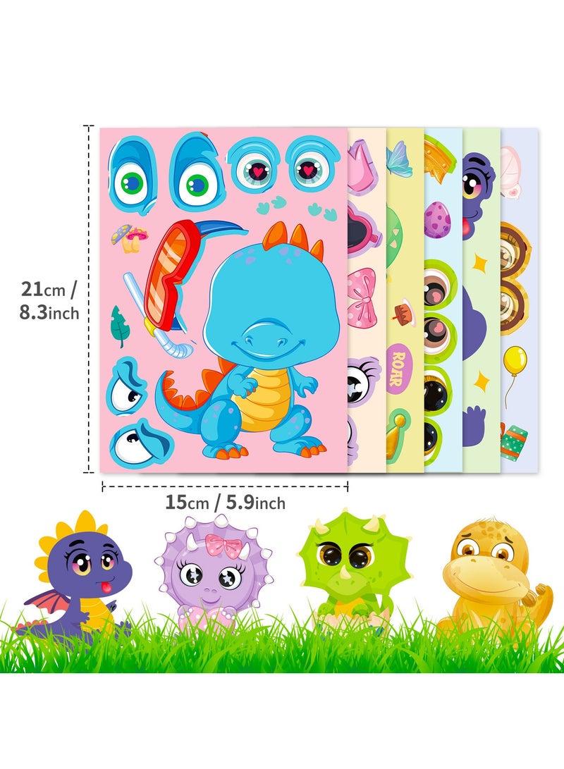 24Sheets Make Your Own Dinosaur Sticker Sheets, Dinosaur Party Favors Face Stickers for Kids Boys Crafts Activities Gift Bags Birthday Party Gifts for Kids Classroom - Image 3
