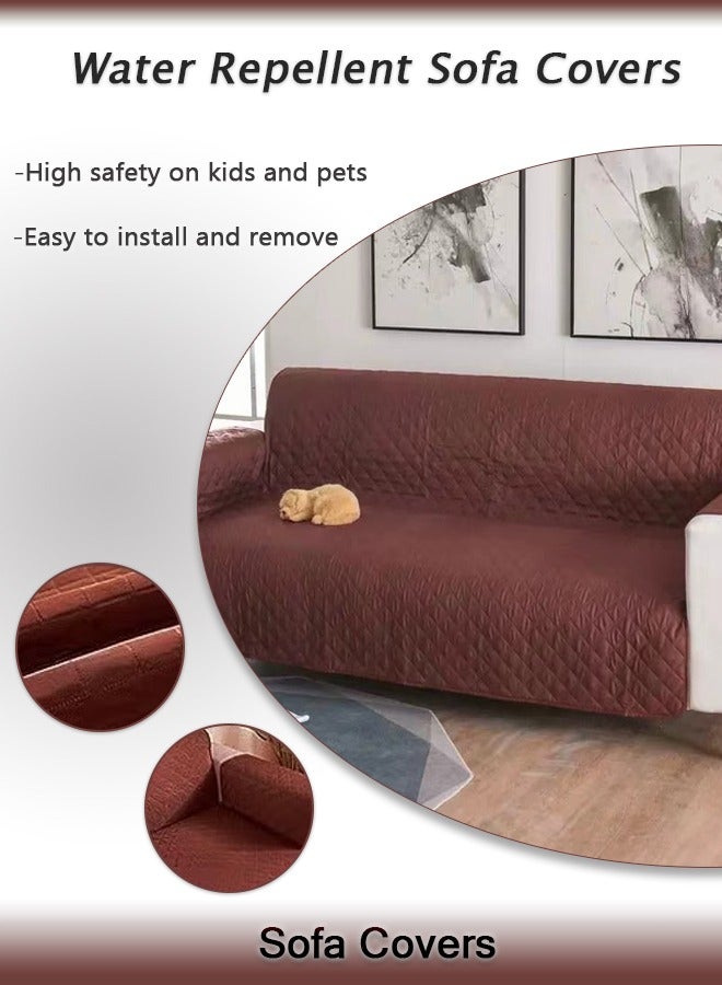 Water Repellent Sofa Covers Sofa Protectors from Pets Reversible Loveseat Couch Covers Non-Slip Furniture Slipcovers with Elastic Straps for Pets Kids (Brown)  - Image 1
