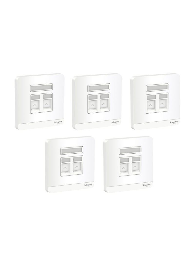 Schneider Electric Avataron, Wallplate For 2 Keystone Rj45, White - Pack of 5