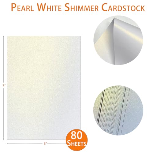 WEKOOSE 5X7 Metallic White Shimmer 80 Sheets Blank Card Stock Printer Paper Pearlescent Index Cards Flat 250 gsm for Invitations, Postcard,Card Making - Image 2