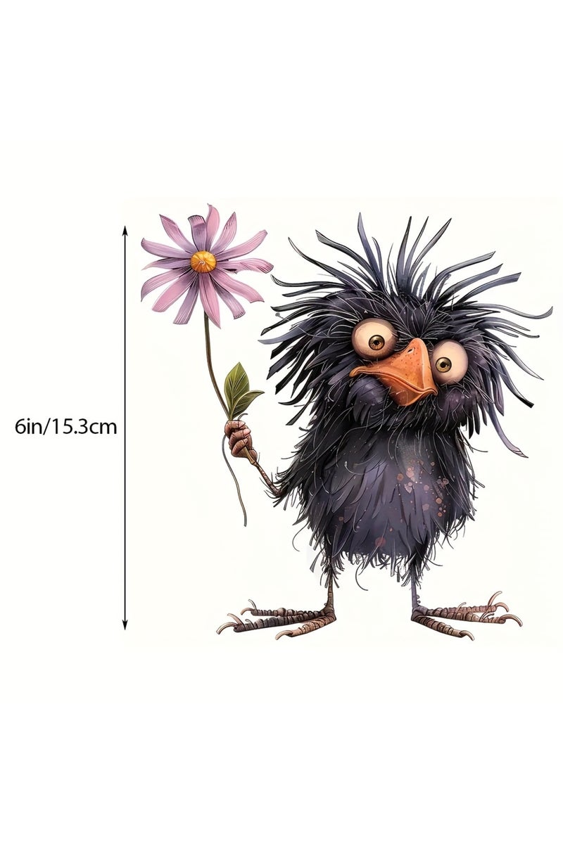 إيروريكس ارتفاع 15.3 سم CH-WY-1PC-G ملصقات سيارة بتصميم غراب كرتوني مرح مع زهرة، مقاومة للماء، مناسبة لصندوق السيارة واللابتوب