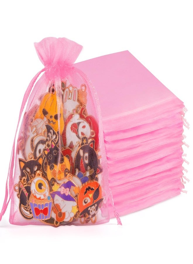 Crweety 50 Pcs Pink Organza Bags 4x6 Inch, Premium Mesh Gift Bags for Wedding Baby Shower Party Favors, Small Mesh Bags Drawtring for Candy Jewelry Gifts, Cute Sachet Bags - Image 1