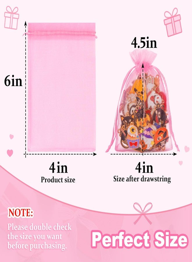 Crweety 50 Pcs Pink Organza Bags 4x6 Inch, Premium Mesh Gift Bags for Wedding Baby Shower Party Favors, Small Mesh Bags Drawtring for Candy Jewelry Gifts, Cute Sachet Bags - Image 2
