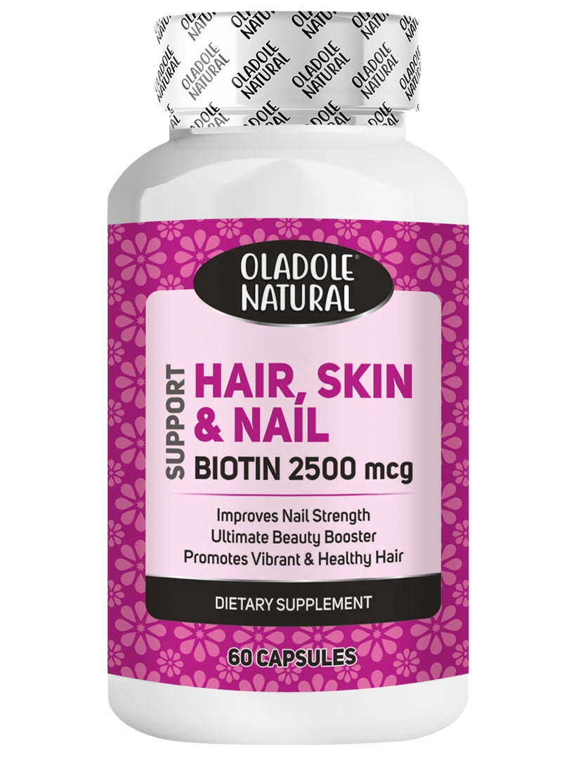 أولادول ناتشورال بيوتين ٢٥٠٠ ميكروغرام - ٦٠ كبسولة، مزيج فيتامينات ب عالي الفعالية، يدعم الشعر والبشرة والأظافر - Image 1