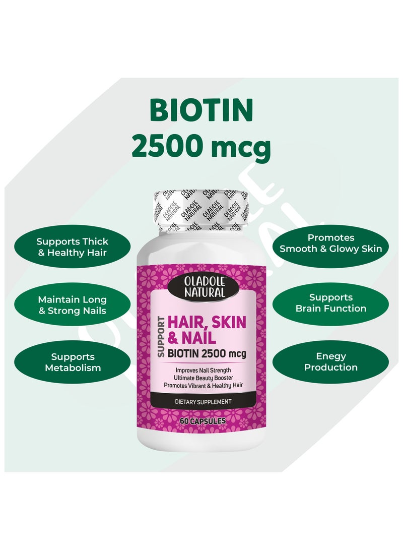 أولادول ناتشورال بيوتين ٢٥٠٠ ميكروغرام - ٦٠ كبسولة، مزيج فيتامينات ب عالي الفعالية، يدعم الشعر والبشرة والأظافر - Image 5