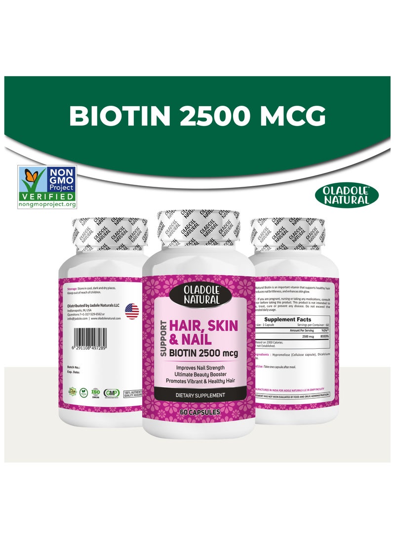 أولادول ناتشورال بيوتين ٢٥٠٠ ميكروغرام - ٦٠ كبسولة، مزيج فيتامينات ب عالي الفعالية، يدعم الشعر والبشرة والأظافر - Image 4