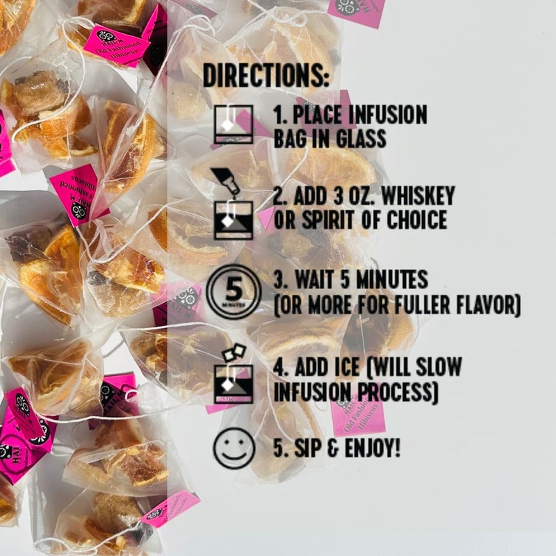 Old Fashioned Variety Pack - DIY Bourbon Infusion Bags with Real Fruit & Botanicals - No Preservatives - Whiskey Cocktail Kit - 5 Cocktail Teabag Sampler Pack - Image 4