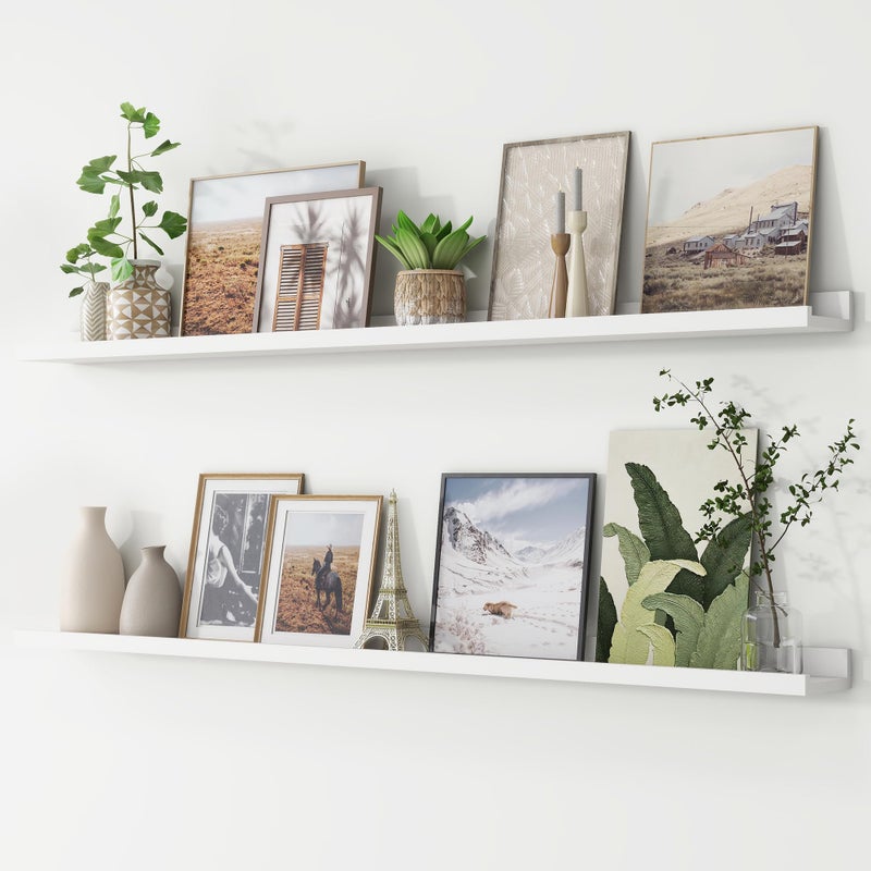 FLYJOE Picture Ledge Shelf, Floating Shelves Set of 2, 56 Inches Long Large Nursery Book Shelves for Toys Storage, Kids Bookshelf Wall Mounted for Living Room Bedroom Decor Books Photo Frames, White - Image 1