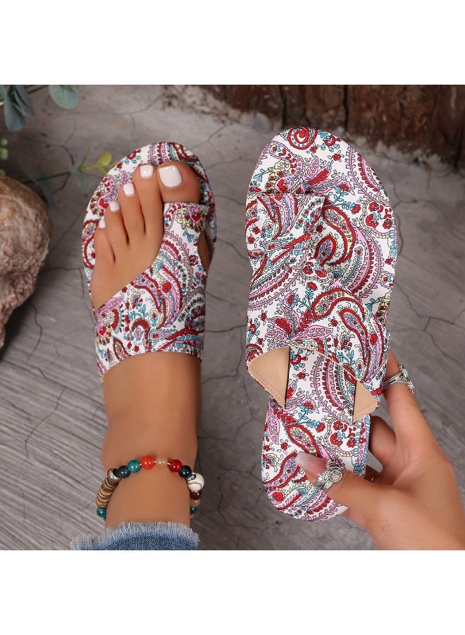 NIBEMINENT Large Size Women's Sandals Breathable Printed Toe Roman Style Slip-On Summer  Arrival Comfortable Ethnic Trend Rubber Sole - Image 1