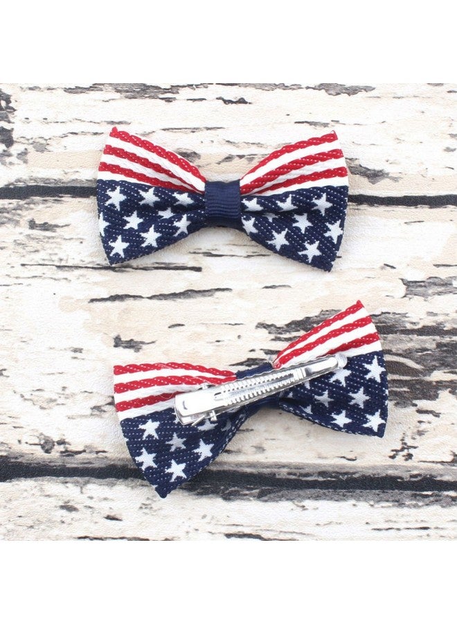 Aysekone Ysekone 2 Pcs/Pack Girls American Flag Hair Bow Hair Clips Fourth Of July Hair Accessories Patriotic Hair Bows Hairgrips - Image 2