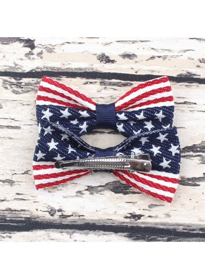 Aysekone Ysekone 2 Pcs/Pack Girls American Flag Hair Bow Hair Clips Fourth Of July Hair Accessories Patriotic Hair Bows Hairgrips - Image 3