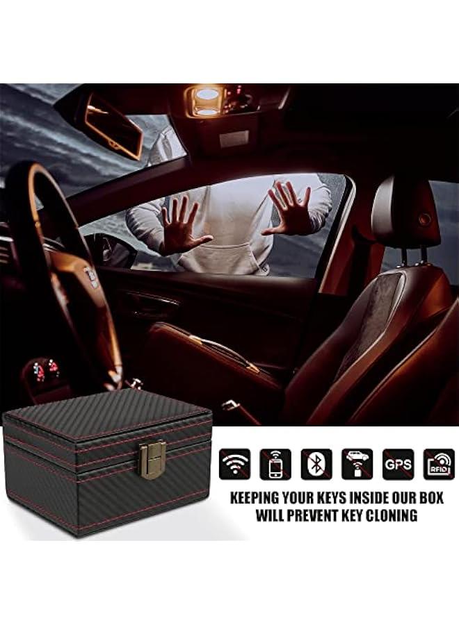 Car Key Signal Blocker Box, 【Premium Leather】  11.7 x 9.2 x 6.4 cm Small Capacity Faraday Box for Car Keys, Anti-Theft Key Fob Protector RFID Signal Blocking Box for Car Key - Image 2