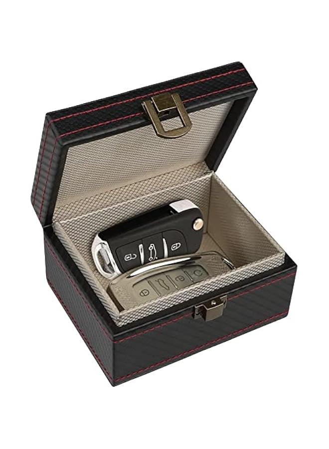 Car Key Signal Blocker Box, 【Premium Leather】  11.7 x 9.2 x 6.4 cm Small Capacity Faraday Box for Car Keys, Anti-Theft Key Fob Protector RFID Signal Blocking Box for Car Key - Image 1