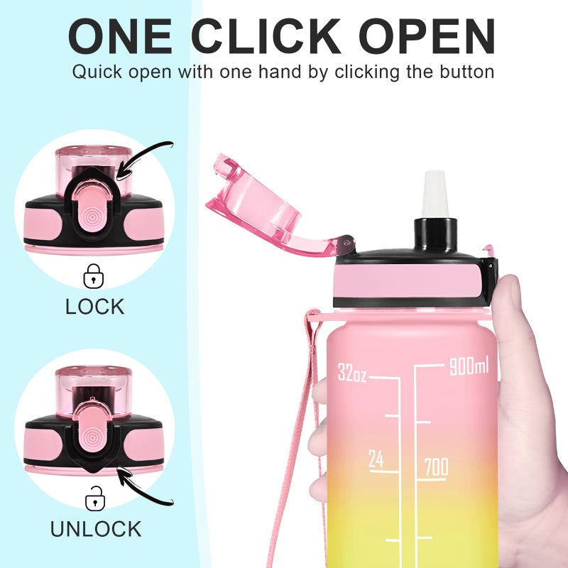 Enerbone 32 oz Water Bottle, Leakproof BPA & Toxic Free, Motivational Water Bottle with Times to Drink and Straw, Fitness Sports Water Bottle with Strap for Office, Gym, Outdoor Sports - Image 4
