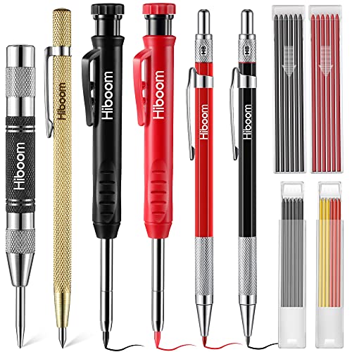 HI-BOOM Hiboom 10 Pack Mechanical Carpenter Pencils Set with Sharpener 36PCs 28mm Refills Deep Hole Marker Pen Automatic Center Punch Carbide Scribe Tool Heavy Duty Construction Pencil for Architect - Image 1