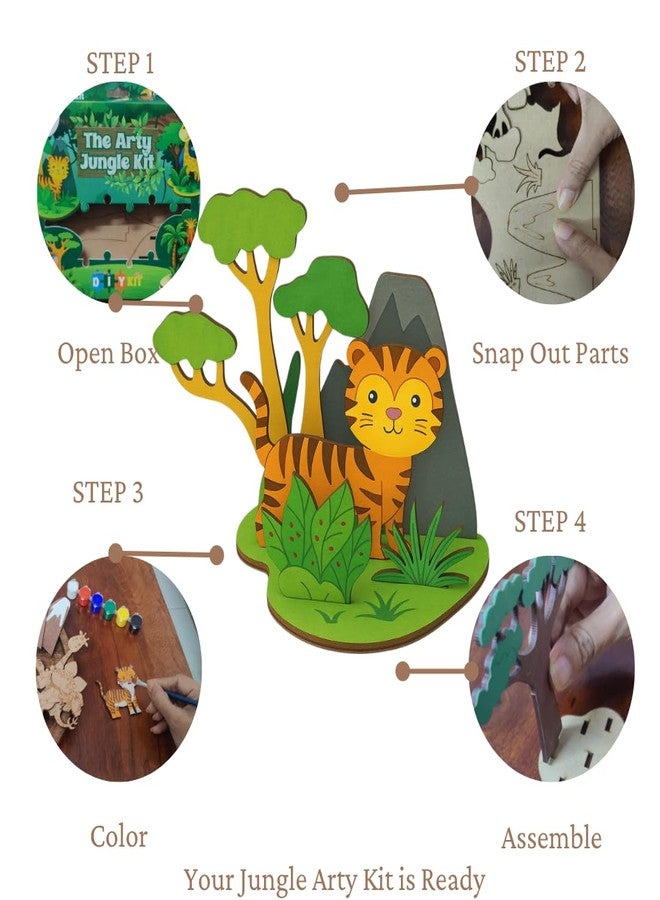 Vedroci The Arty Jungle Kit | DIY Wooden Painting & Assembly Toy for Kids Age 3+ | Educational Craft Activity Set with Paints | Jungle Animals Art & Craft Toy for Boys & Girls (Dinasour 1 Arty Jungle Kit) - Image 2
