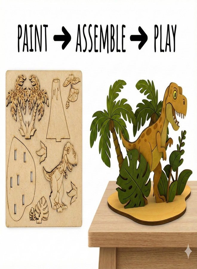 Vedroci The Arty Jungle Kit | DIY Wooden Painting & Assembly Toy for Kids Age 3+ | Educational Craft Activity Set with Paints | Jungle Animals Art & Craft Toy for Boys & Girls (Dinasour 1 Arty Jungle Kit) - Image 4