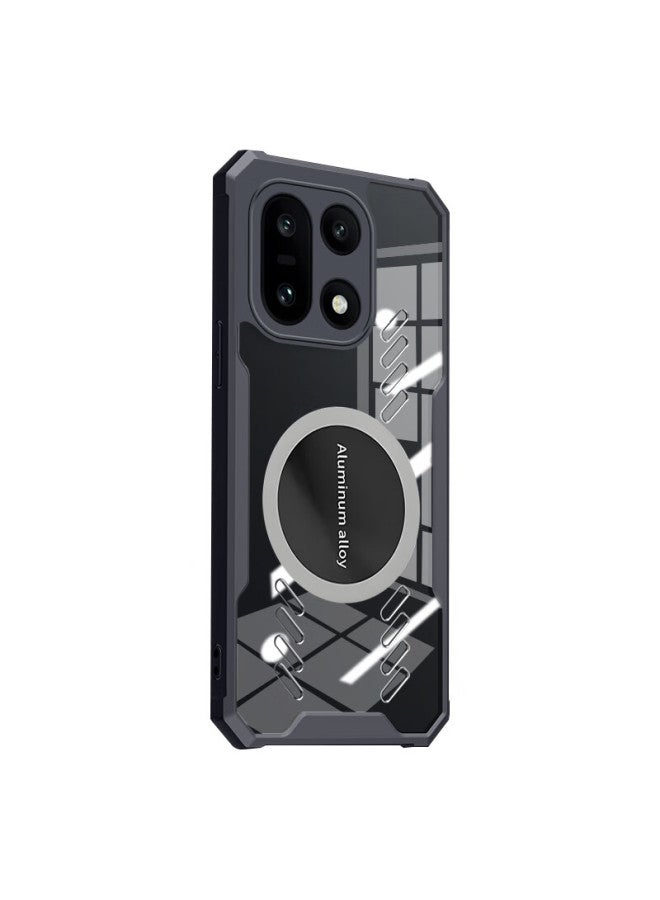 Freeson Oneplus 15 Cooling Phone Case Protective Cover Full Lens Protection Drop-resistant Corner Bumper Minimalist Transparent Metal Magnetic Cooling Adapter Black - Image 2