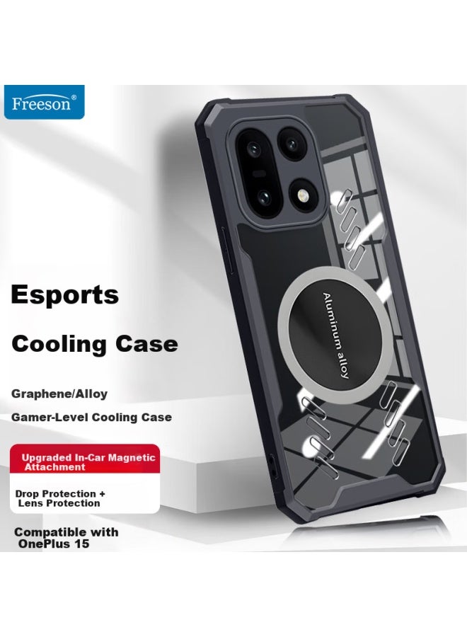 Freeson Oneplus 15 Cooling Phone Case Protective Cover Full Lens Protection Drop-resistant Corner Bumper Minimalist Transparent Metal Magnetic Cooling Adapter Black - Image 1