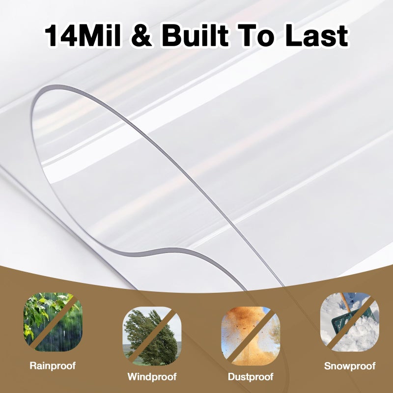 Artpuch Clear Tarp 6x8ft Heavy Duty Waterproof Clear Tarp with Grommets, 14Mil PVC Vinyl Tarpaulin Outdoor Windproof Transparent Tarp Cover for Patio Porch Enclosure Garden Greenhouse Camping Chicken Coop - Image 2