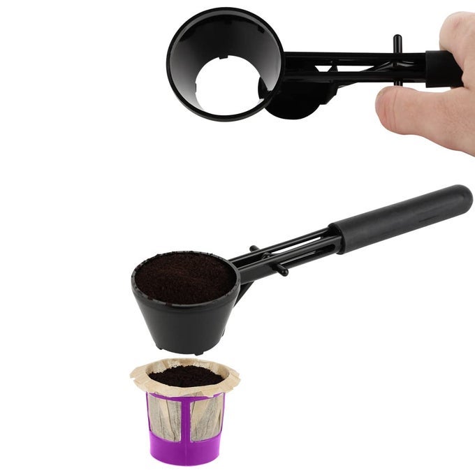 COFFEE SCOOP FUNNEL FOR KCUPS REUSABLE COFFEE SPOON ACCESSORIES FOR KEURIG BREWERS OTHER REFILLABLE CAPSULES DARK BLACK