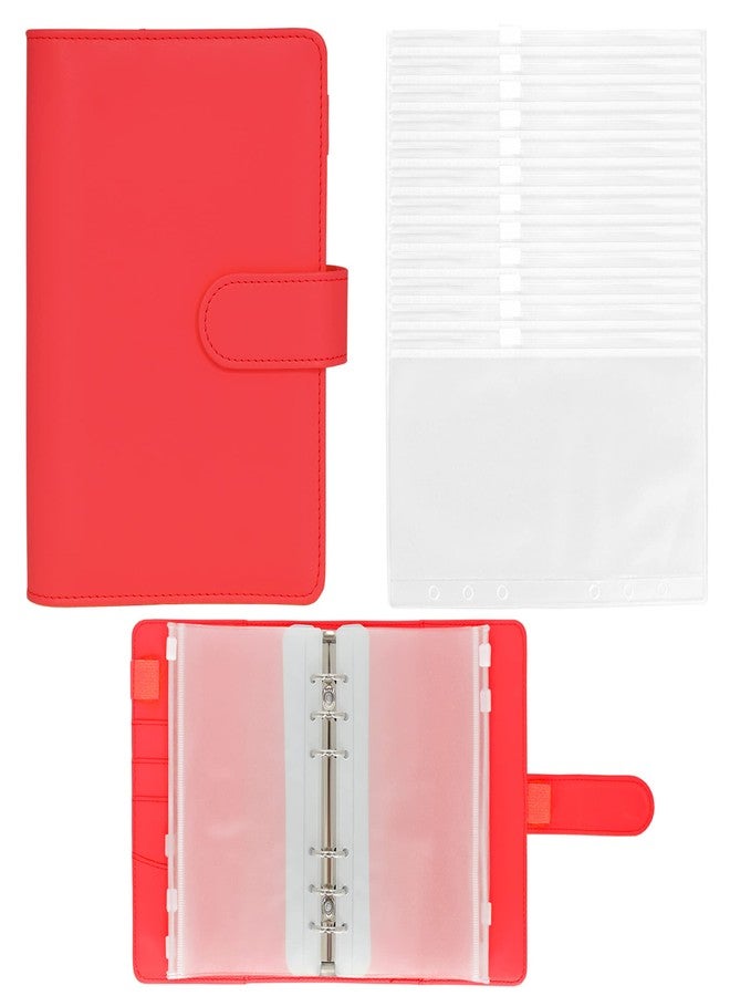 Twavang 15 PCS A6 Binder Pockets with PU Leather Notebook Binder Cover Refillable 6 Round Ring Binder Set for Personal Planner Organizer, Budget Binder, Savings Binder (Red) - Image 1