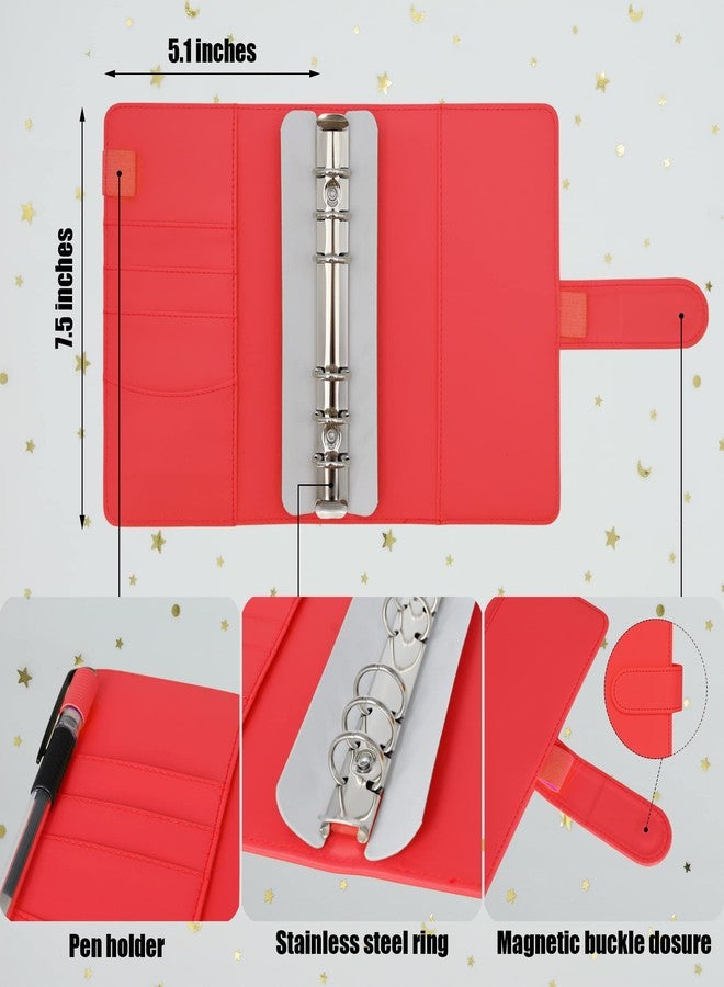 Twavang 15 PCS A6 Binder Pockets with PU Leather Notebook Binder Cover Refillable 6 Round Ring Binder Set for Personal Planner Organizer, Budget Binder, Savings Binder (Red) - Image 2