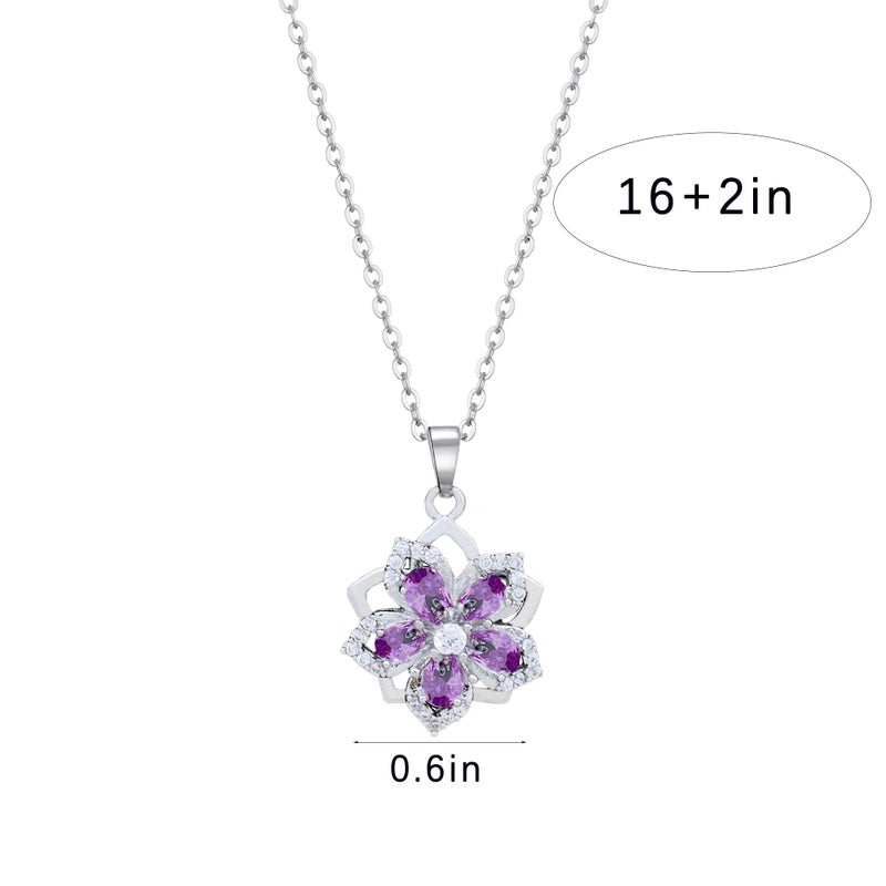 KONPJE Necklace for Women Gold Flower Fidget Necklace Rotatable Crystal Silver Blossom Pendant Necklaces Adjustable Spinning Fidget Necklaces Redbud Flower Choker Funny Gift Jewelry(silver purple) - Image 3