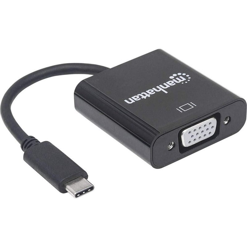 Manhattan USB-C to VGA Converter, 15cm, Black, Connect USB-C Devices to VGA Displays - Image 1