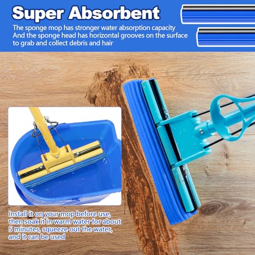 Willinglong 10 Pcs Roller Mop Refill Bulk Absorbent PVA Sponge Mop Head Replacement for Home Bathroom Business Garage Kitchen Cleaning (Blue) - Image 4