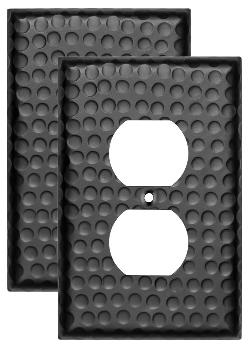 Monarch Abode 1-Gang Duplex Wall Plate, Hand Hammered Metal Decorative Outlet Covers, Electrical Outlet Cover Plates, Matte Black, Pack of 2 - Image 1
