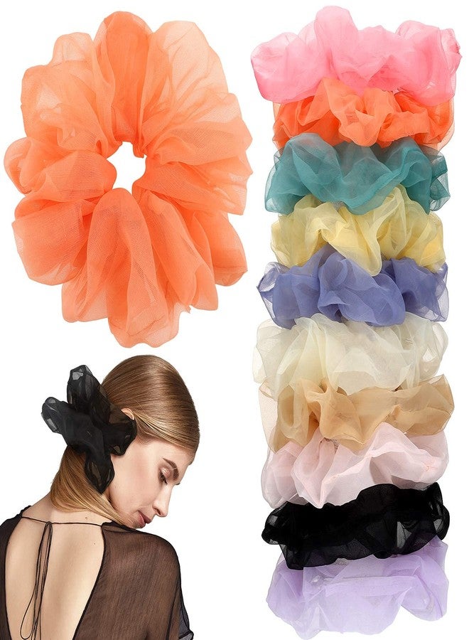 BAKEFY 6 PIECES ORGANZA Hair Scrunchies Elastic Organza Hair Bobbles Ponytail Holder Vintage Hair Ties Hair Ropes for Women Girls Hair Accessories (Assorted Color) - Image 1