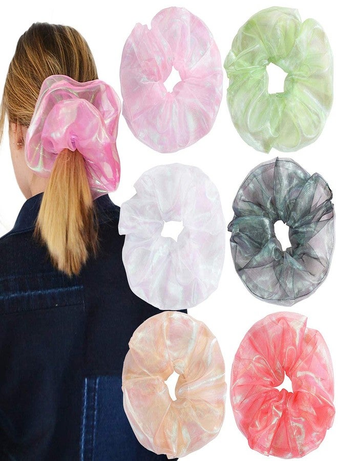 BAKEFY 6 PIECES ORGANZA Hair Scrunchies Elastic Organza Hair Bobbles Ponytail Holder Vintage Hair Ties Hair Ropes for Women Girls Hair Accessories (Assorted Color) - Image 3
