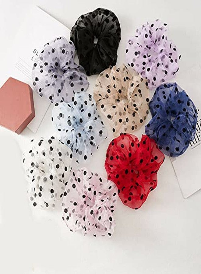 BAKEFY 6 PIECES ORGANZA Hair Scrunchies Elastic Organza Hair Bobbles Ponytail Holder Vintage Hair Ties Hair Ropes for Women Girls Hair Accessories (Assorted Color) - Image 5