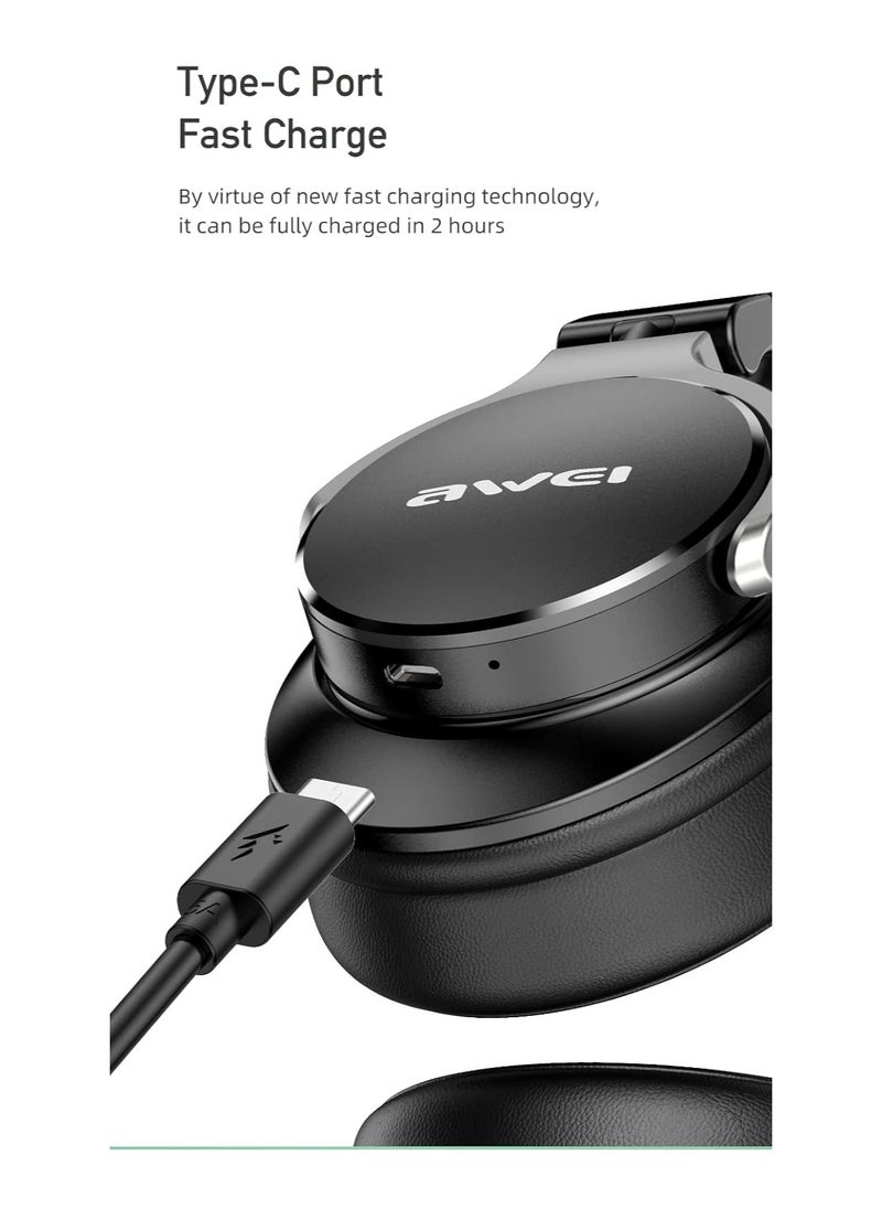 Awei - A710BL - Wireless Noise Cancelling Headphones, Foldable, Touch Control, Black - Image 1