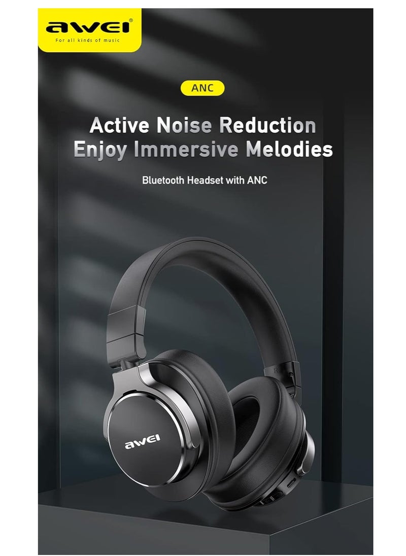 Awei - A710BL - Wireless Noise Cancelling Headphones, Foldable, Touch Control, Black - Image 1