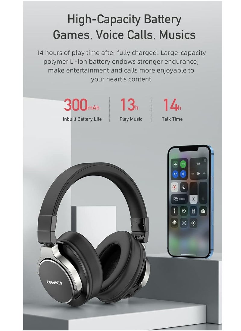 Awei - A710BL - Wireless Noise Cancelling Headphones, Foldable, Touch Control, Black - Image 1