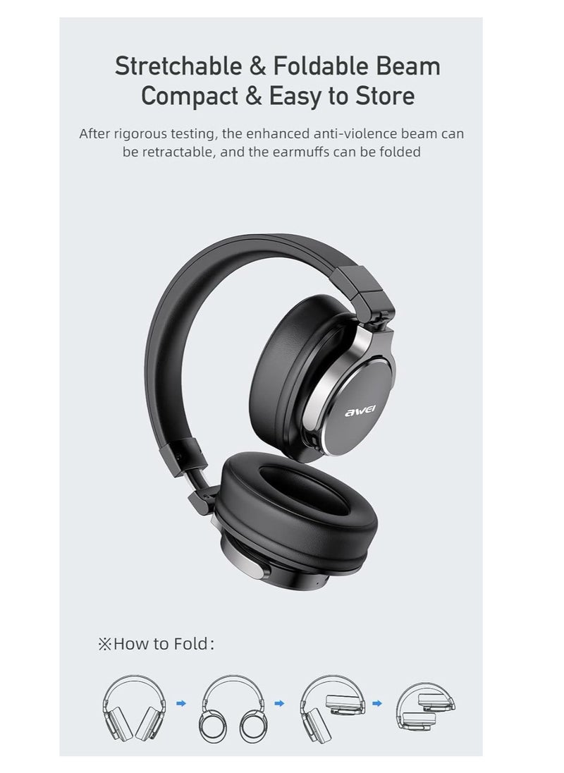 Awei - A710BL - Wireless Noise Cancelling Headphones, Foldable, Touch Control, Black - Image 1