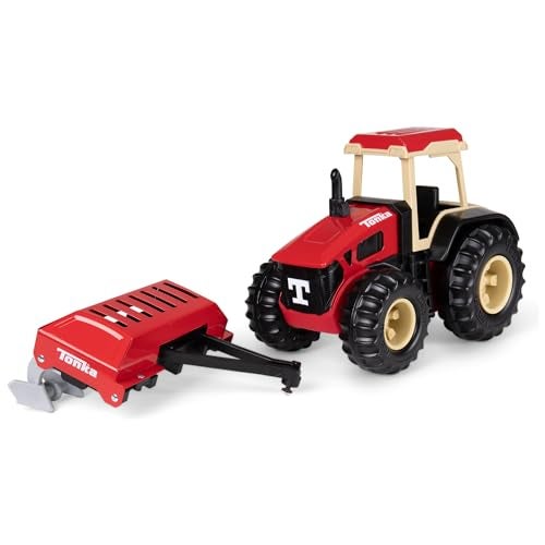 Tonka Steel Classics Farm Tractor  Plow Made with Steel  Sturdy Plastic Red Toy Truck Boys and Girls Toddlers Ages 3 Farm Truck Toddlers Birthday Gift Christmas Holiday - Image 1