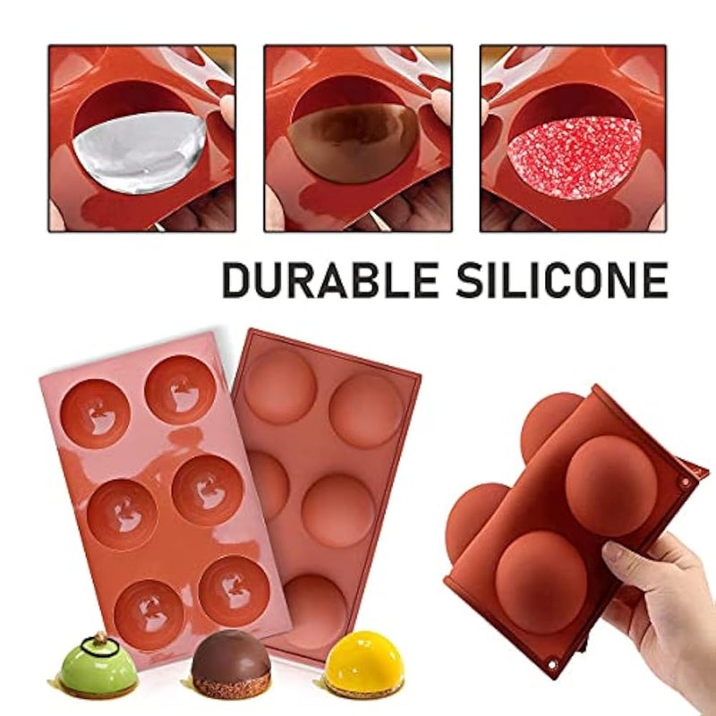 KETAR Silicone Molds for Baking Hot Chocolate Bombs - Round Silicone Molds for Making Jelly, Pudding, Hot Cocoa Bombs, Dome Mousse, Baking Cupcake, and Bath Bombs - 2 PCS With 6 Semi Sphere Molds - Image 3