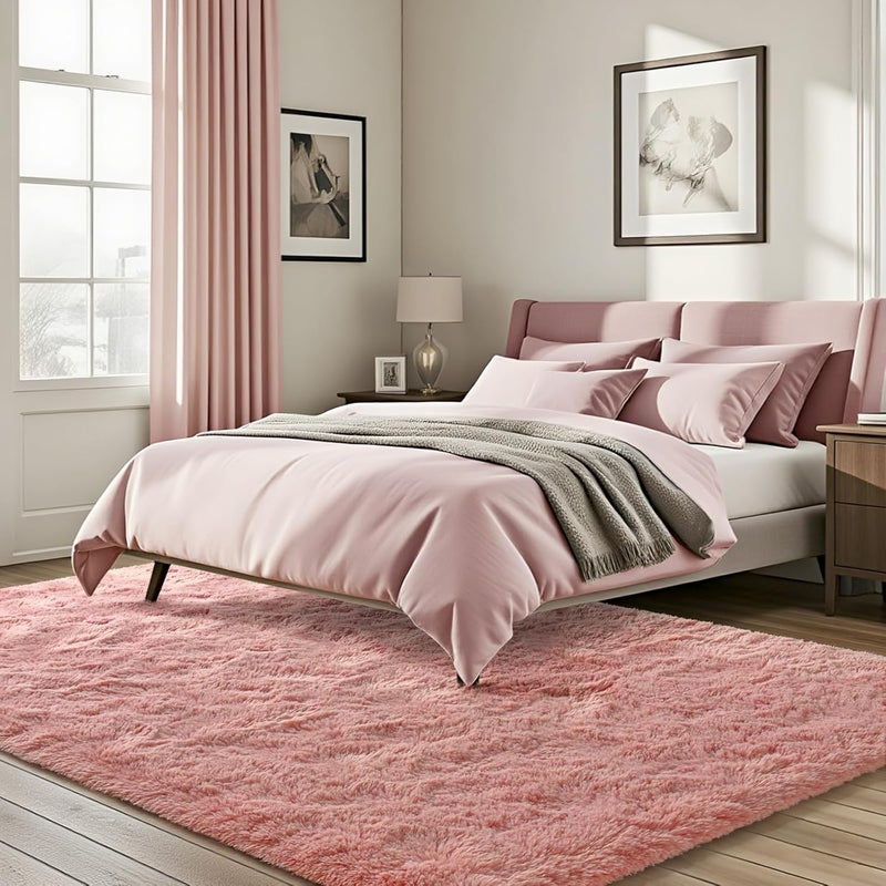 ISEAU Fluffy Rug Carpets Soft Shaggy Area Rug Indoor Floor Rugs for Kids Room Fuzzy Carpet Comfy Cute Nursery Rug Bedside Rug for Boys Girls Bedroom Living Room Home Decor, 6ft x 9ft,Blush - Image 3