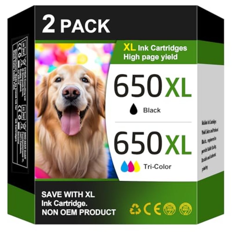650XL 650 Ink Cartridge High Yield Replacement for HP 650 Ink Cartridge for HP 650 Printer Ink Compatible for HP Deskjet Ink Advantage 1015 1515 2515 2545 2645 3515e 3545e 4515e 4645e 2 Pack, 650XL - Image 1