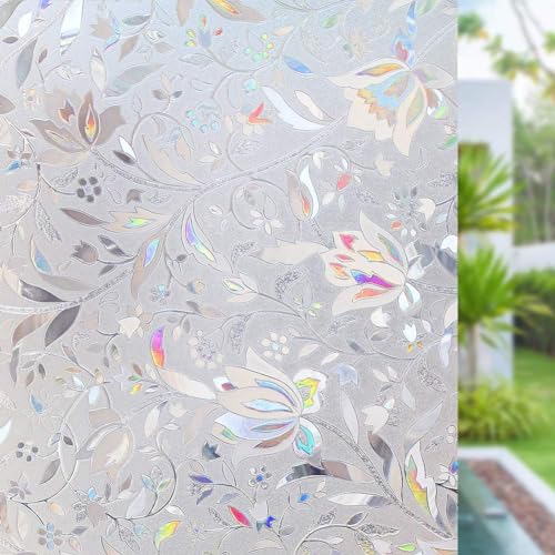 Volcanics Window Privacy Film Static Window Clings Vinyl 3D Decals Stickers Rainbow Window Film for Glass Door Home Heat Control Anti UV 17.5 x 78.7 Inches - Image 1
