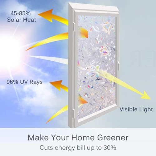 Volcanics Window Privacy Film Static Window Clings Vinyl 3D Decals Stickers Rainbow Window Film for Glass Door Home Heat Control Anti UV 17.5 x 78.7 Inches - Image 4
