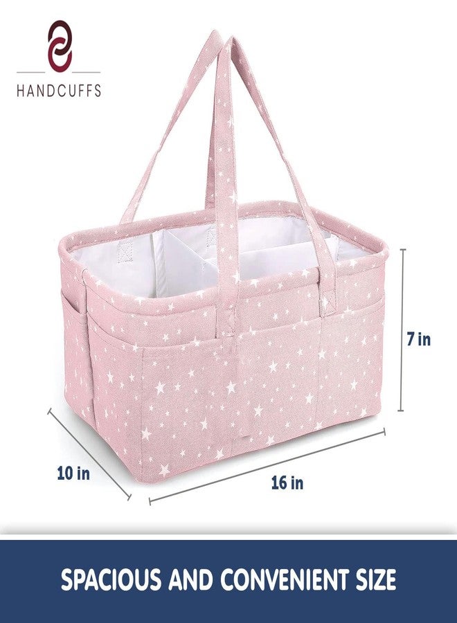 Handcuffs Cute Diaper Caddy Baby Products Bag For Smart Mothers Baby Diaper Caddy Organizers Baby Wipes Felt Storage, Nursery, Foldable And Portable (Pink) - Image 2