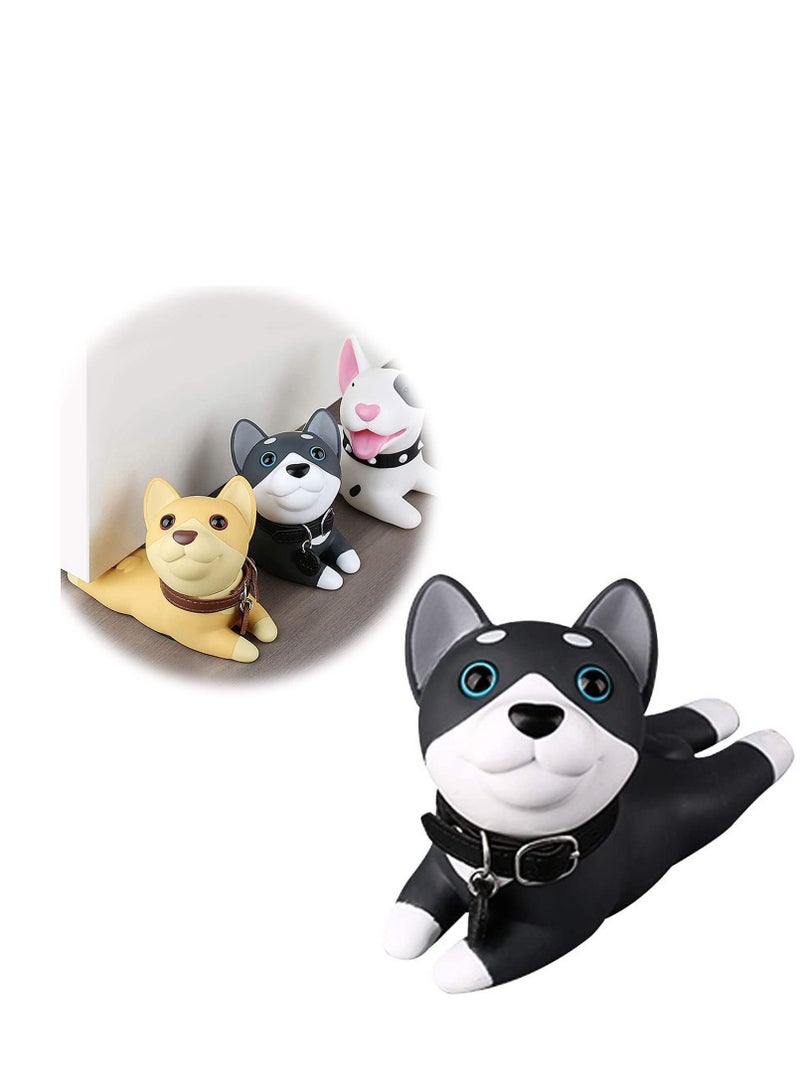 Y&D Decorative Door Stopper Cute Dog Stop Silicone Stops Style Wedge for Home and Office Black White, Prevent Accidental Locks In the Room  - Image 1