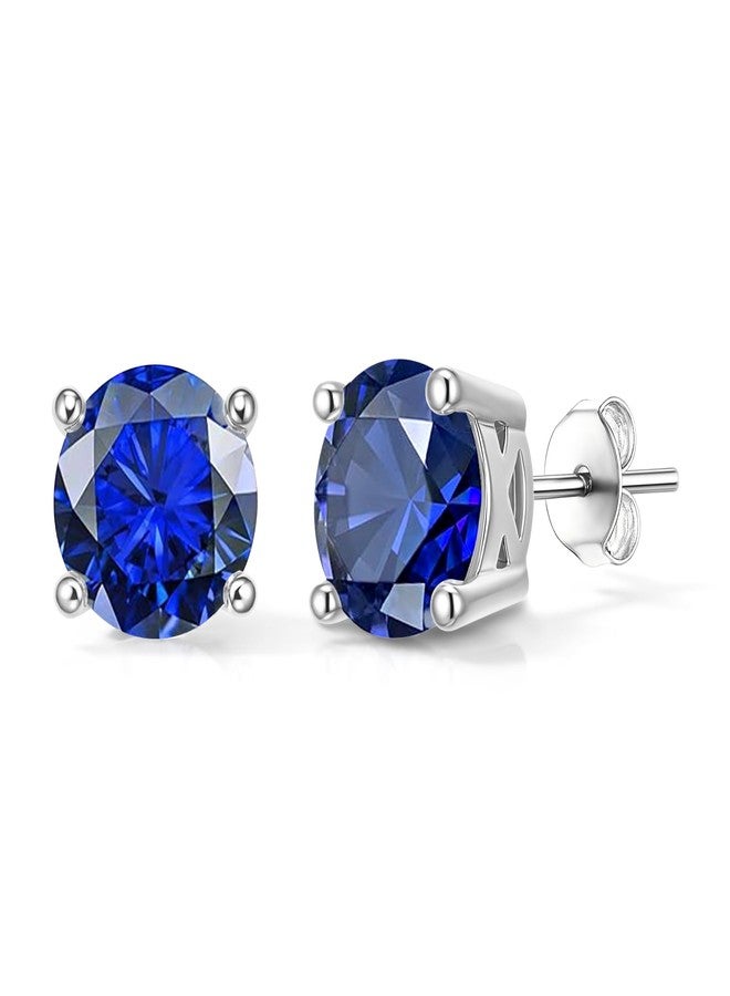 FANZE Blue Round Cubic Zirconia Stud Earrings for Women, Birthstone Stud Earrings Dainty Valentine's Christmas Halloween Gifts Jewelry Gold Tone - Image 1