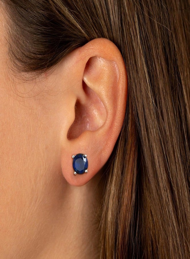 FANZE Blue Round Cubic Zirconia Stud Earrings for Women, Birthstone Stud Earrings Dainty Valentine's Christmas Halloween Gifts Jewelry Gold Tone - Image 2